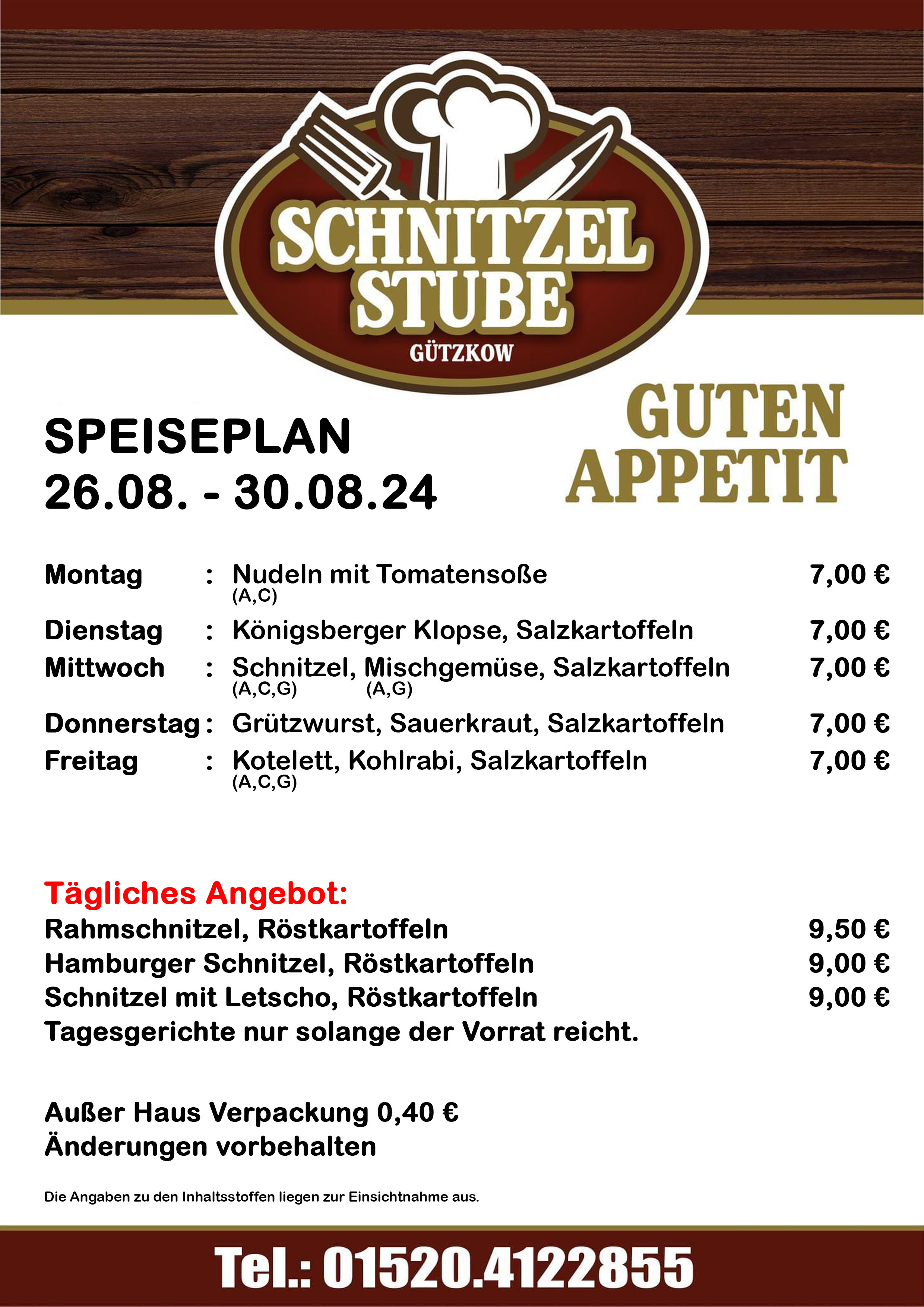 Speiseplan KW35 26.08